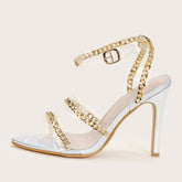Wedding Shoes Chain Vamp Pointed Toe Stiletto Heel High Heel Sandals plus Size Peep Toe Roman High Heel Sandals